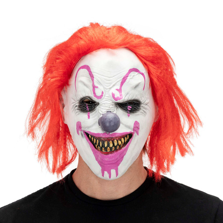 Straszny klaun maska na Halloween zabójca krwawy claun z włosami przebranie horror cosplay