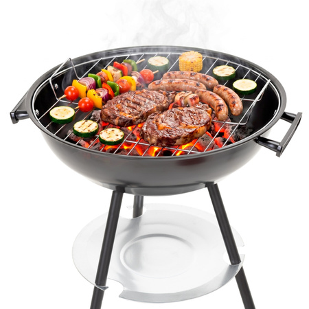 Grill węglowy okrągły, ruszt 41 cm zamykany grill ogrodowy z pokrywą czarno-czerwony