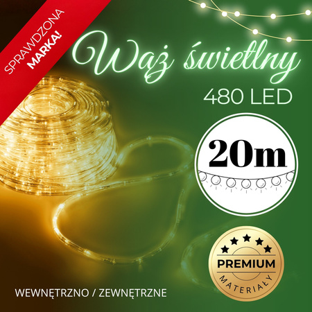 Wąż świetlny 21,5 m ciepły biały 480 Led z programatorem IP44 dekoracja świąteczna
