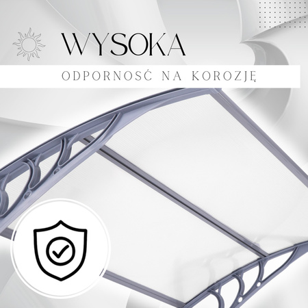 Zadaszenie łukowe nad drzwi, daszek do drzwi wejściowych, balkonowych, tarasowych 150x80 cm szary, transparentny