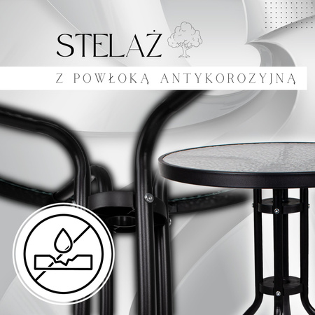 Stolik ogrodowy okrągły na balkon metal i szkło czarny