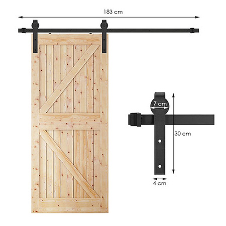 System drzwi przesuwnych 183 cm barn door z ozdobnymi okuciami, prowadnica do 100 kg czarny