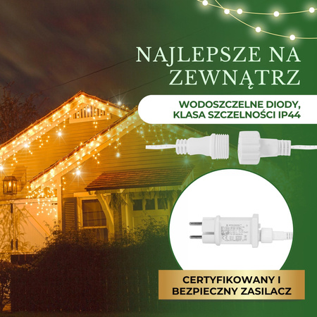 Kurtyna świetlna 500 led girlanda, lampki wewnętrzno-zewnętrzne sople ciepły biały