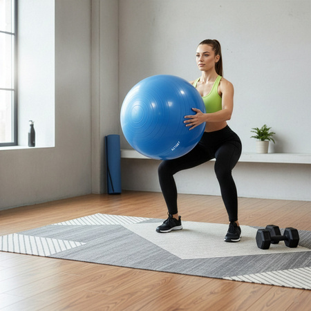 Piłka fitness 75 cm do ćwiczeń pilates i jogi z pompką, gimnastyczna, niebieska