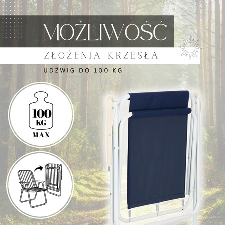 Krzesło składane turystyczne na plażę i do ogrodu granatowy