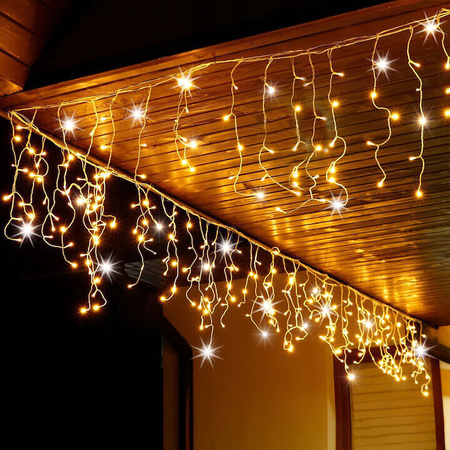 Kurtyna świetlna 300 led girlanda, lampki wewnętrzno-zewnętrzne sople biały ciepły + flash