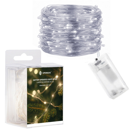 Lampki dekoracyjne 50 LED biały zimny na baterie