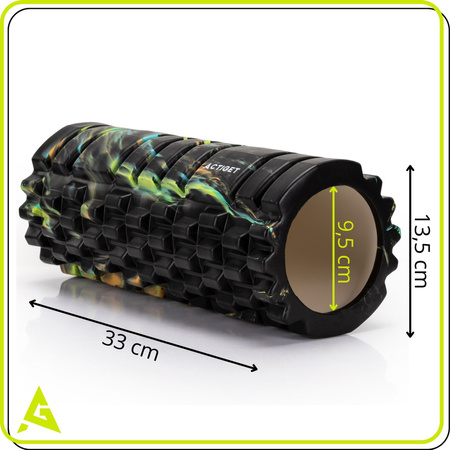 Roller fitness do masażu ciała, średnio twardy, wałek z wypustkami, czarny