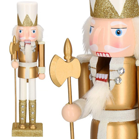 Dziadek do orzechów 38 cm z toporem, ozdoba świąteczna, figurka drewniany żołnierzyk złoty