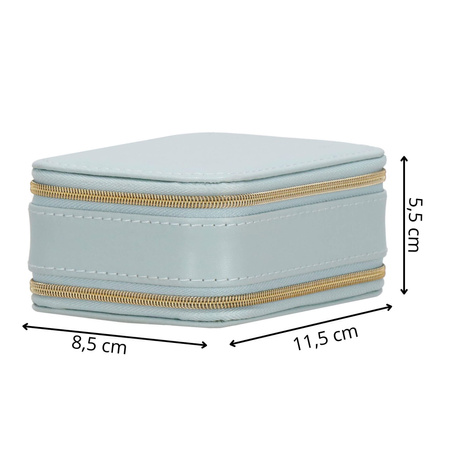 Szkatułka na biżuterię ekoskóra 11,5x8,5x5,5 cm błękitny kuferek z przegródkami
