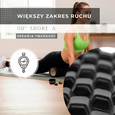 Roller fitness do masażu ciała, średnio twardy, wałek z wypustkami, czarny
