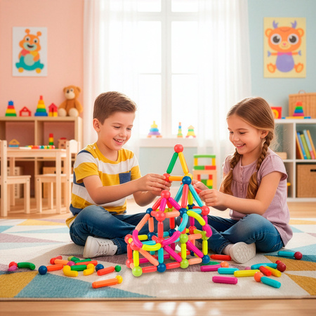 Klocki magnetyczne dla dzieci duży zestaw 100 szt. patyczki kulki 3D konstrukcyjne
