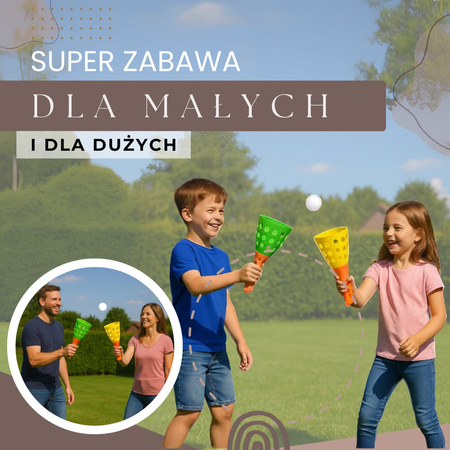 Catch ball - rzuć i złap piłkę, gra zręcznościowa 2 koszyczki z wyrzutnią, 3 piłeczki