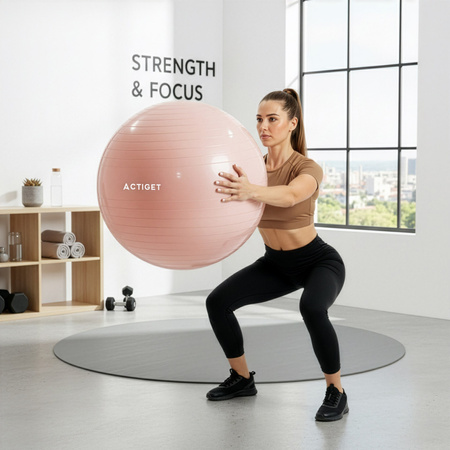 Piłka fitness 65 cm do ćwiczeń pilates i jogi z pompką, gimnastyczna, pudrowy róż