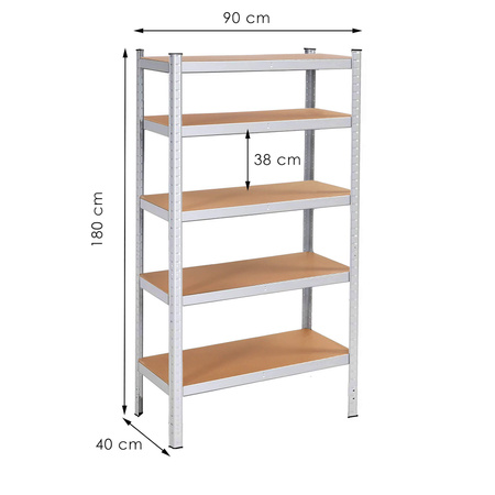 Regał metalowy magazynowy 5 półek 180x90x40cm 875kg do piwnicy, garażu