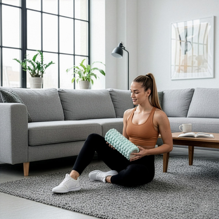 Roller fitness do masażu ciała, średnio twardy, wałek z wypustkami, miętowy