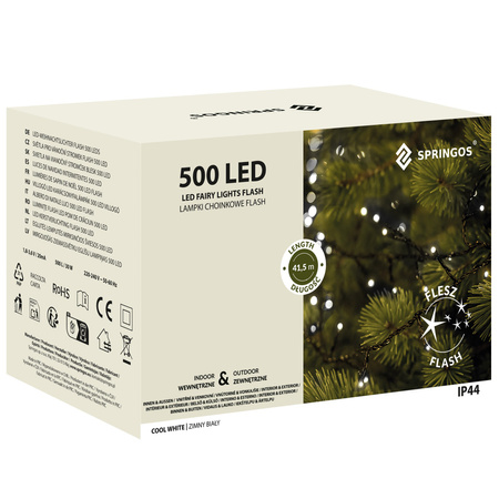 Lampki choinkowe 41,5 m zimny biały+ niebieski flash 500 led oświetlenie świąteczne IP44