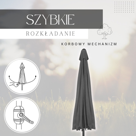 Parasol ogrodowy 410 cm składany, z korbką duży wodoodporny ciemnoszary