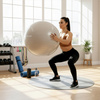 Piłka fitness 65 cm do ćwiczeń pilates i jogi z pompką, gimnastyczna, beżowa