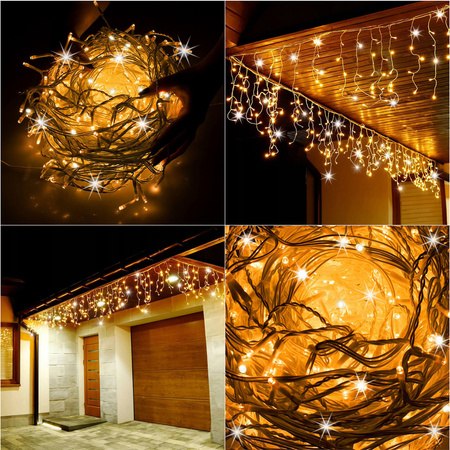 Kurtyna świetlna 300 led girlanda, lampki wewnętrzno-zewnętrzne sople biały ciepły + flash