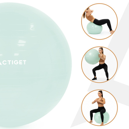 Piłka fitness 65 cm do ćwiczeń pilates i jogi z pompką, gimnastyczna, miętowa