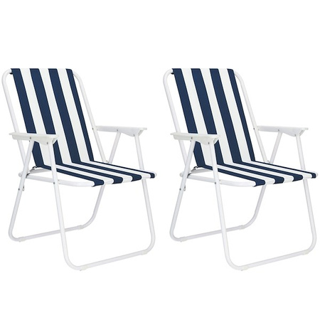 Krzesła składane turystyczne 2 szt. na plażę i do ogrodu niebieskie pasy