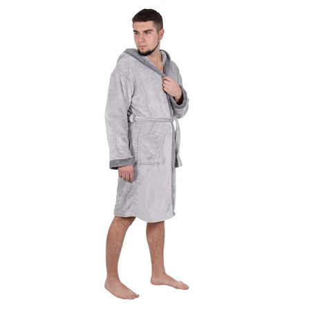 Szlafrok męski z paskiem rozm. M/L polarowy szary