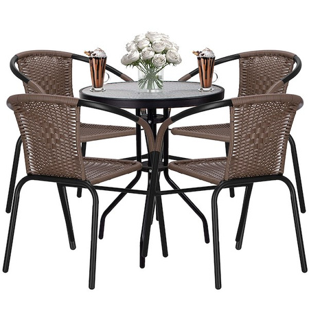Zestaw mebli ogrodowych stół okrągły i 4 krzesła metalowe komplet ogrodowy czarno-brązowy