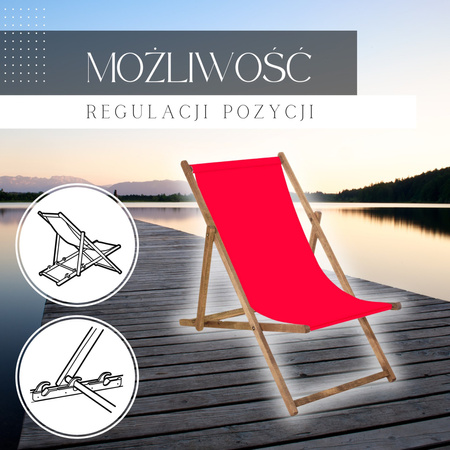 Leżak drewniany impregnowany z płótnem czerwony