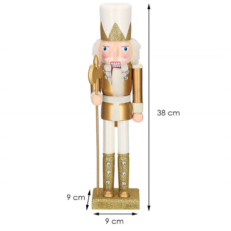 Dziadek do orzechów 38 cm z toporem, ozdoba świąteczna, figurka drewniany żołnierzyk złoty