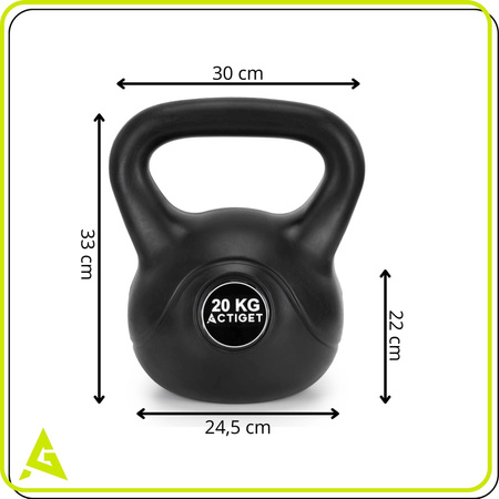 Kettlebell do ćwiczeń 20 kg hantla, odważnik treningowy ABS kula czarna
