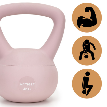 Kettlebell miękki 4 kg ciężar do ćwiczeń, kula treningowa, fitness, jasnoróżowy