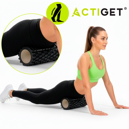 Roller fitness do masażu ciała, średnio twardy, wałek z wypustkami, czarny