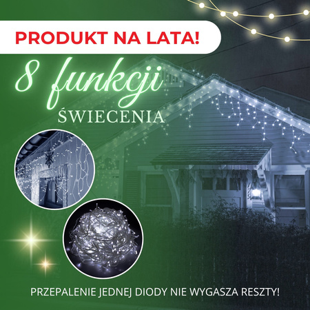 Kurtyna świetlna z pilotem 500 led girlanda, lampki wewnętrzno-zewnętrzne sople zimny biały