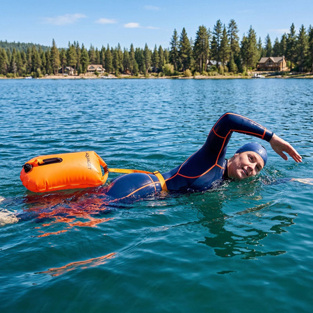 Bojka pływacka, asekuracyjna open water z suchym schowkiem i gwizdkiem, dmuchana