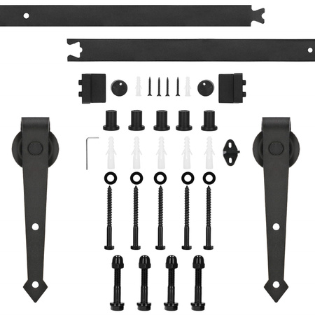 System drzwi przesuwnych 200 cm barn door, prowadnica z ozdobnymi okuciami do 100 kg czarny