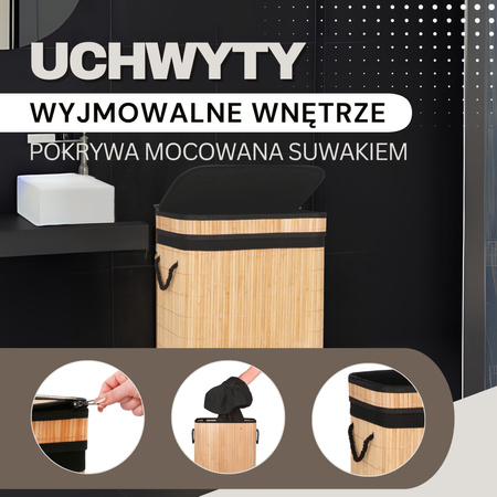 Bambusowy kosz na pranie 72 L z pokrywą organizer łazienkowy