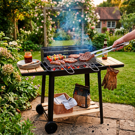 Grill węglowy z regulacją wysokości, grill ogrodowy z widelcami i rusztem, przenośny