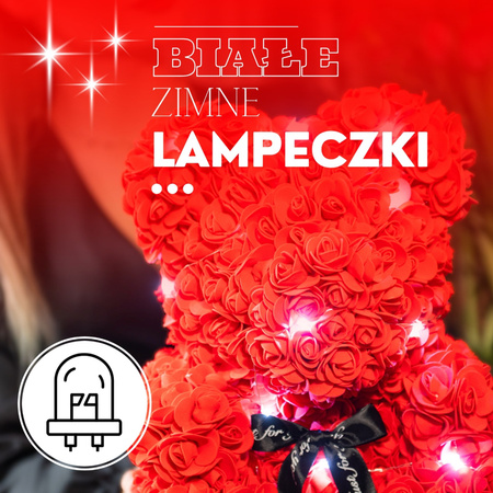 Miś z róż 22 cm czerwony z czarną kokardką i pudełkiem miś różany LED zimny biały