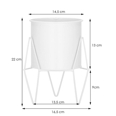 Stojak na kwiaty 22 cm z doniczką nowoczesny kwietnik loft biały mat