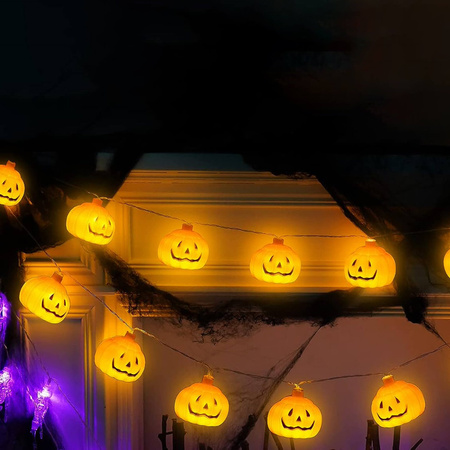 Dekoracja na Halloween łańcuch świetlny dynie girlanda 10 LED