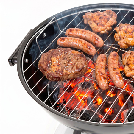 Grill węglowy okrągły, ruszt 41 cm zamykany grill ogrodowy z pokrywą czarno-czerwony