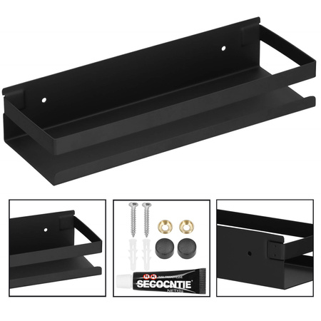 Półka łazienkowa zestaw 2 szt. wisząca pod prysznic 30x10 cm stal nierdzewna loft czarna