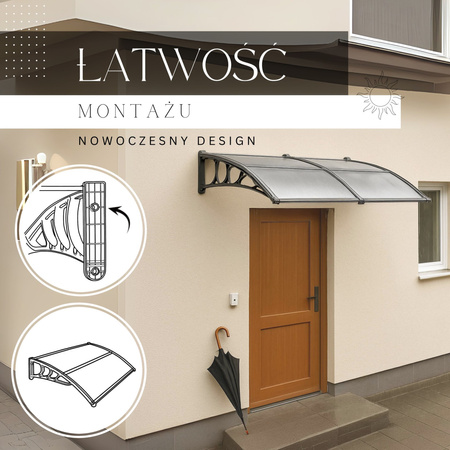 Zadaszenie łukowe nad drzwi, daszek do drzwi wejściowych, balkonowych, tarasowych 200x96 cm szary, transparentny