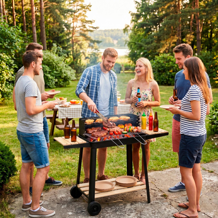 Grill węglowy z regulacją wysokości, grill ogrodowy z widelcami i rusztem, przenośny