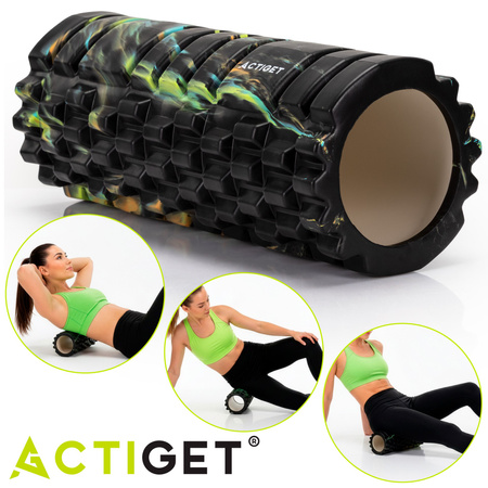 Roller fitness do masażu ciała, średnio twardy, wałek z wypustkami, czarny