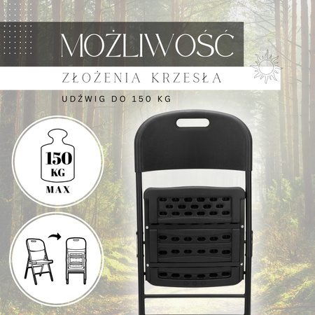 Meble cateringowe, stół turystyczny 180 cm, 4 krzesła składane zestaw ogrodowy czarny