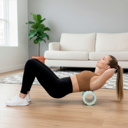 Roller fitness do masażu ciała, średnio twardy, wałek z wypustkami, miętowy