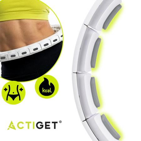 Hula hop fitness składane z obciążeniem, licznikiem i wypustkami masującymi, biało-szare