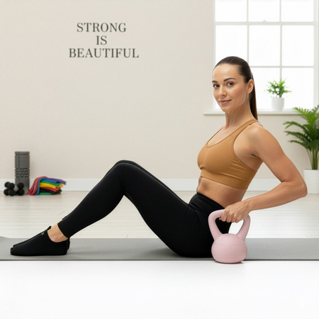 Kettlebell miękki 4 kg ciężar do ćwiczeń, kula treningowa, fitness, jasnoróżowy